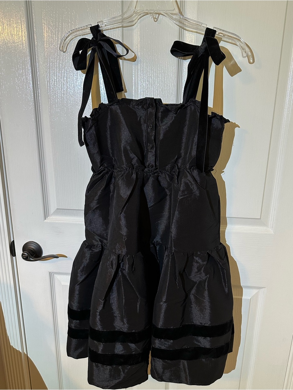 Black Velvet Tie-Shoulder Tiered Dress